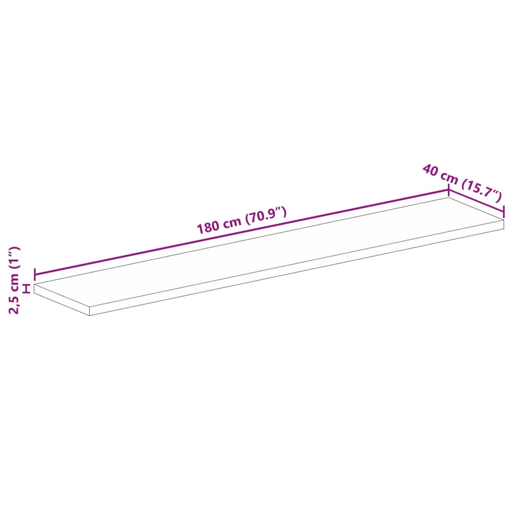 Table Top 180x40x2.5 cm Rectangular Solid Wood Reclaimed