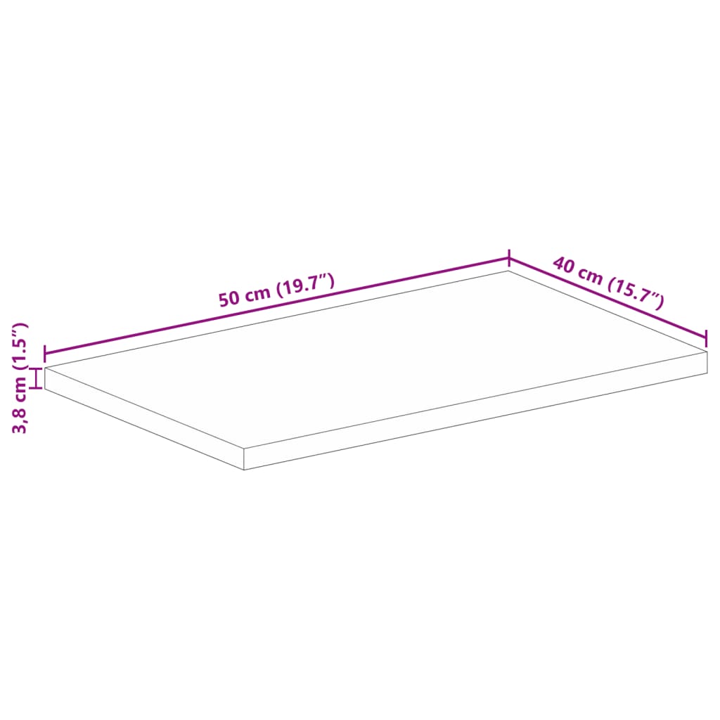 Table Top 50x40x3,8 cm Rectangular Solid Wood Reclaimed