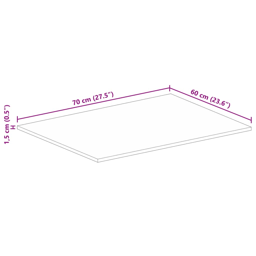 Table Top 70x60x1,5 cm Rectangular Solid Wood Rough Mango