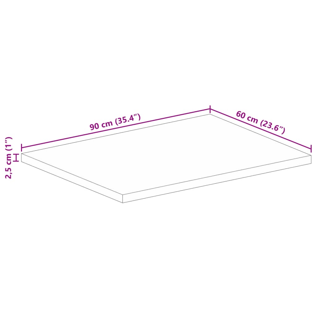 Table Top 90x60x2,5 cm Rectangular Solid Wood Rough Mango