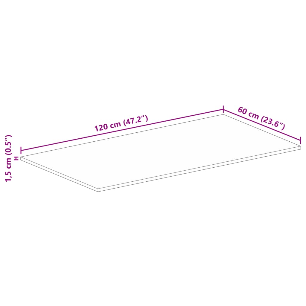 Table Top 120x60x1.5 cm Rectangular Solid Wood Rough Mango