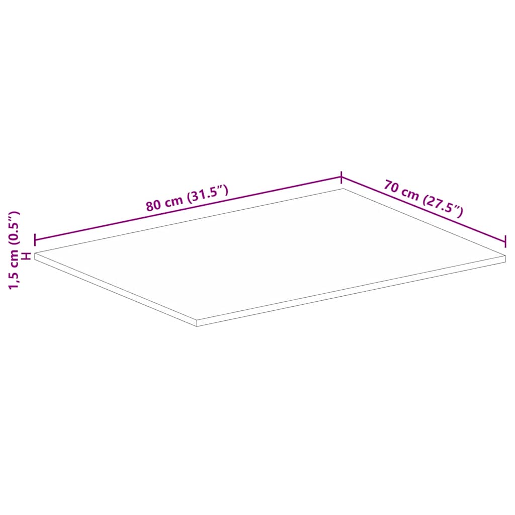 Table Top 80x70x1,5 cm Rectangular Solid Wood Rough Mango