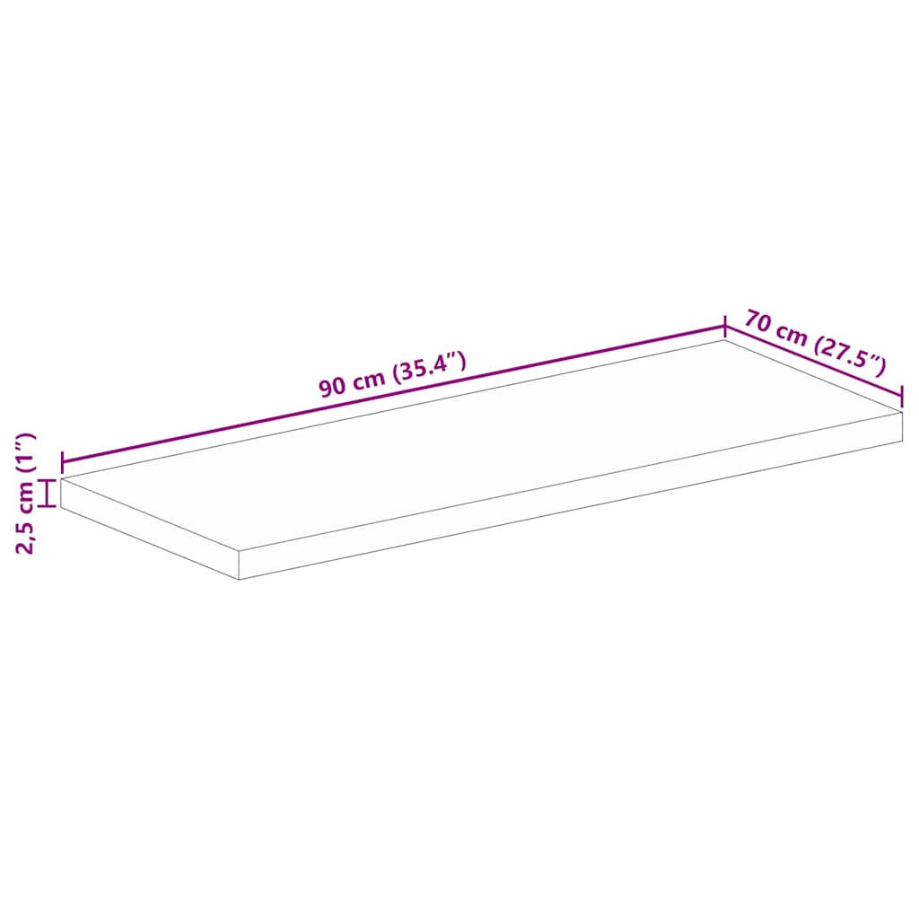 Table Top 90x70x2.5 cm Rectangular Solid Wood Mango