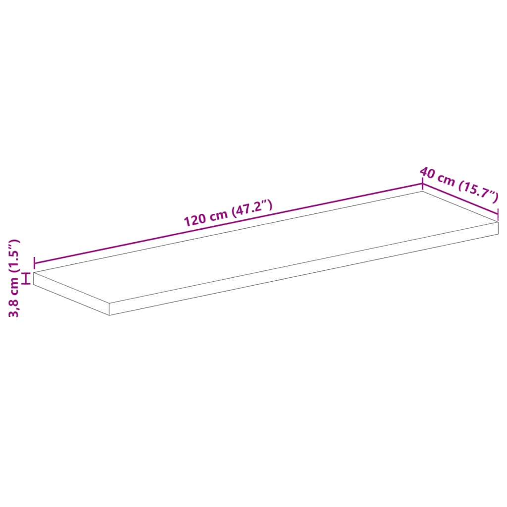 Table Top 120x40x3.8 cm Rectangular Solid Wood Mango
