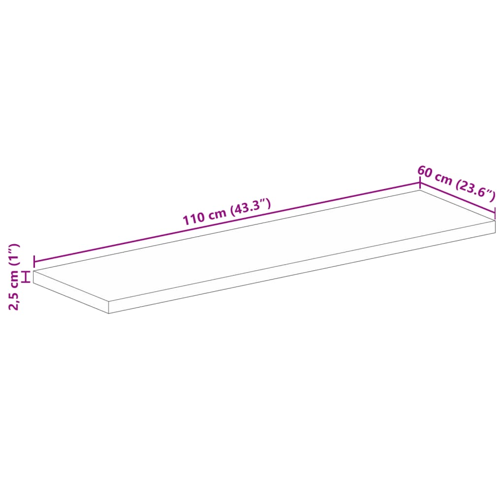 Table Top 110x60x2,5 cm Rectangular Solid Wood Mango