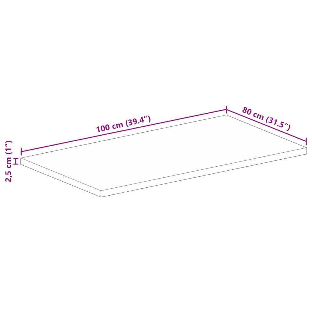 Table Top 100x80x2.5 cm Rectangular Solid Wood Mango