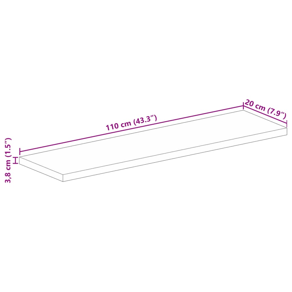 Table Top 110x20x3,8 cm Rectangular Solid Wood Mango