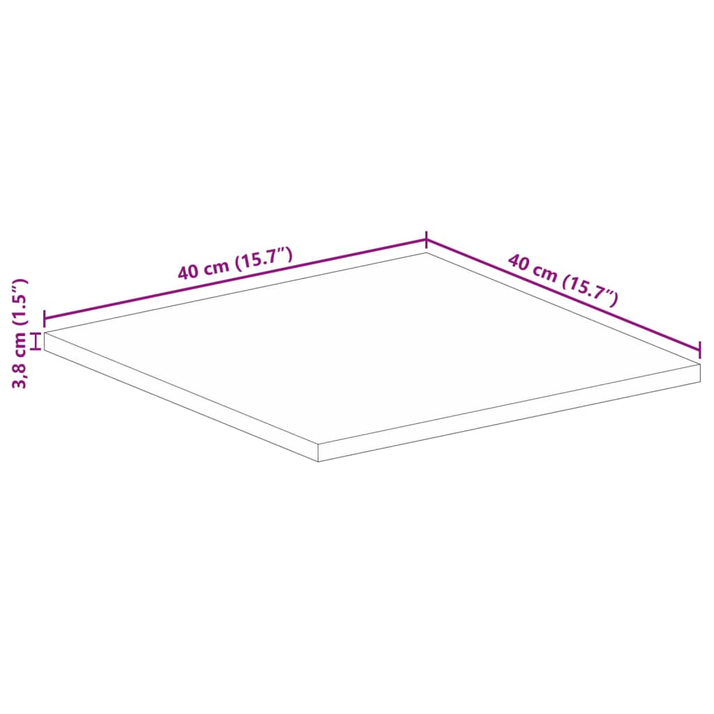 Table Top 40x40x3,8 cm Square Solid Wood Mango