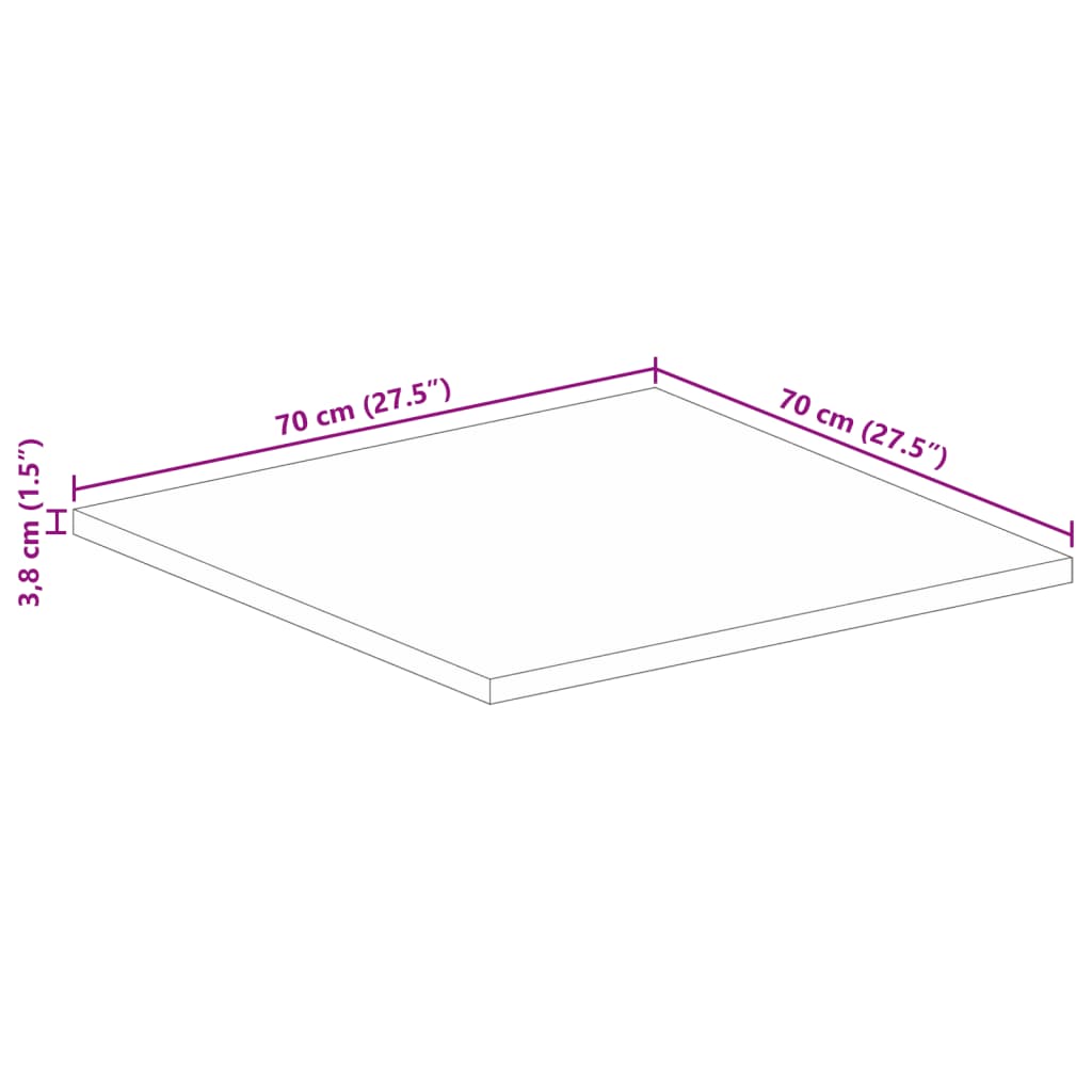 Table Top 70x70x3,8 cm Square Solid Wood Mango