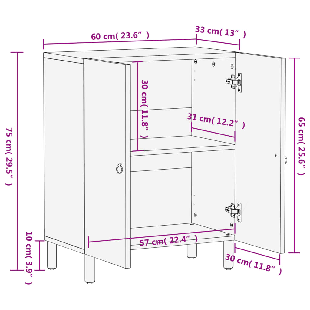 Side Cabinet 60x33x75 cm Solid Wood Mango