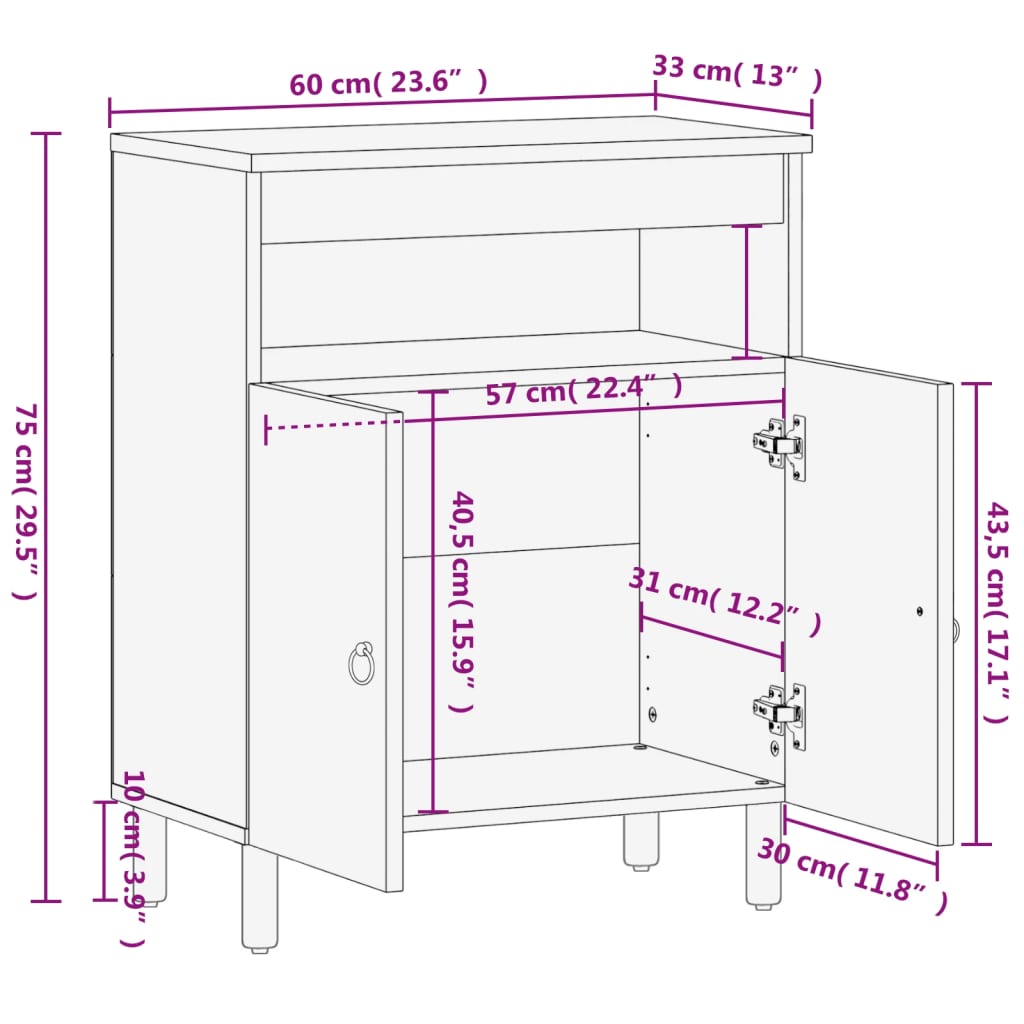 Side Cabinet 60x33x75 cm Solid Wood Mango
