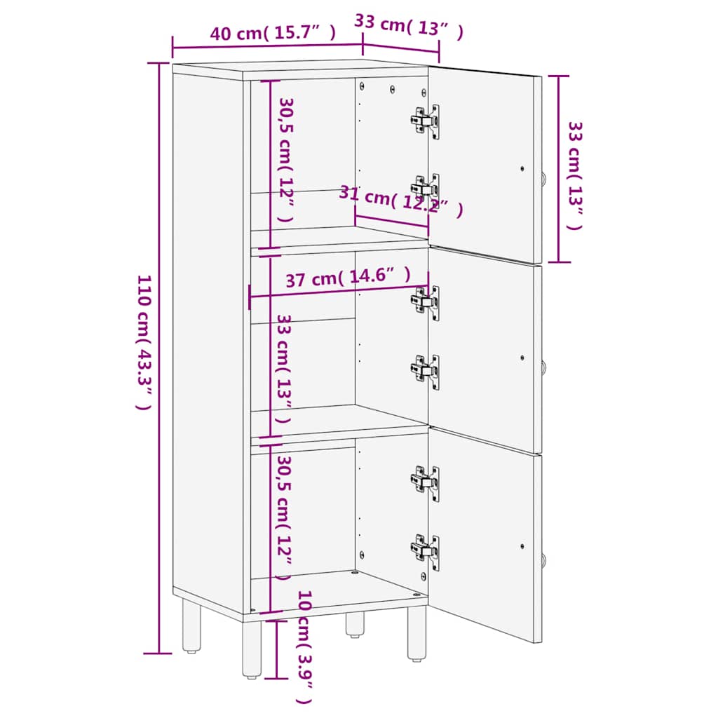 Side Cabinet 40x33x110 cm Solid Wood Mango