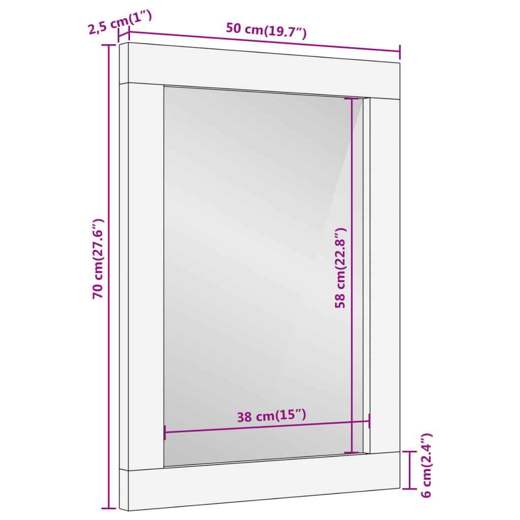 Bathroom Mirror 50x70x2,5 cm Solid Wood Mango and Glass