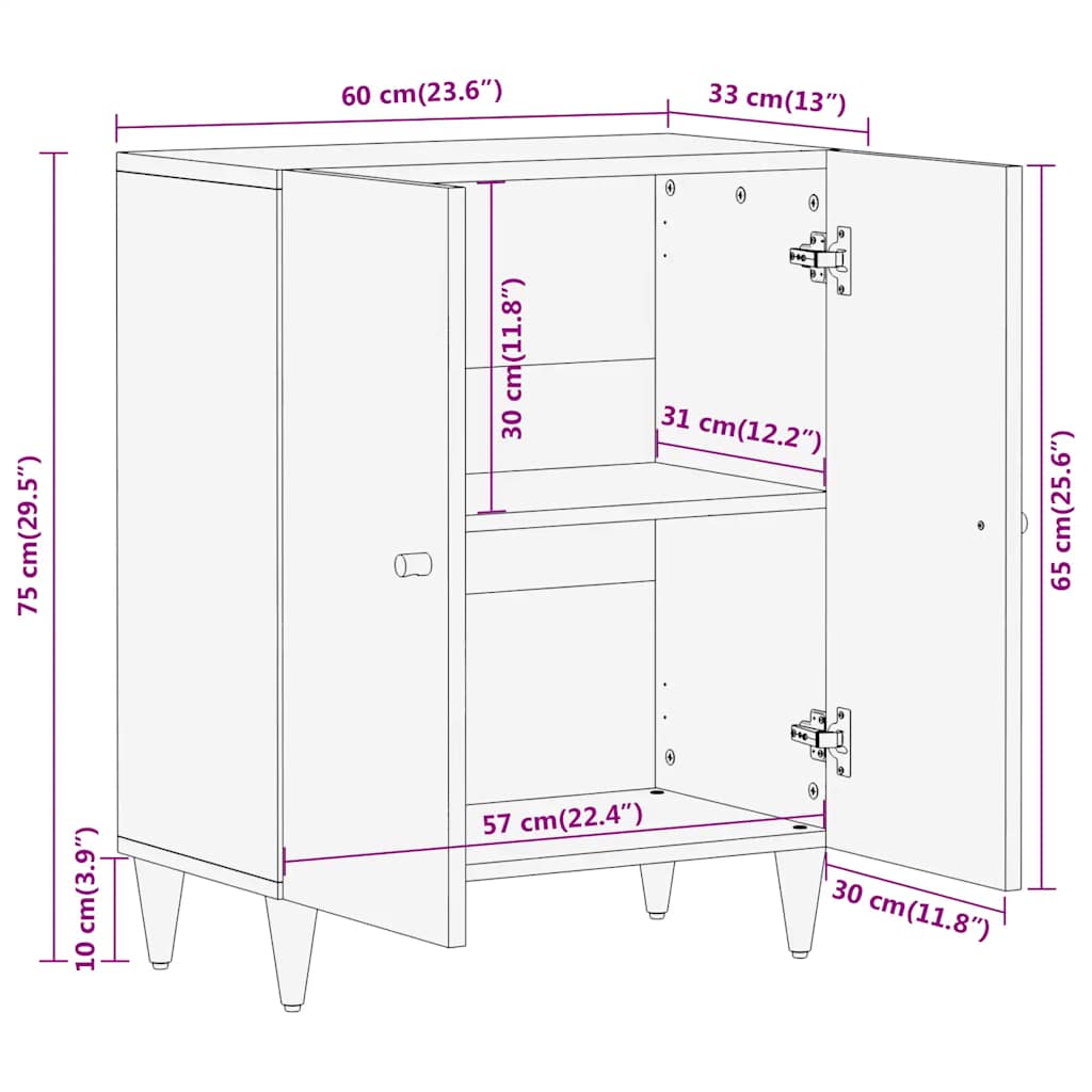 Side Cabinet 60x33x75 cm Solid Wood Mango