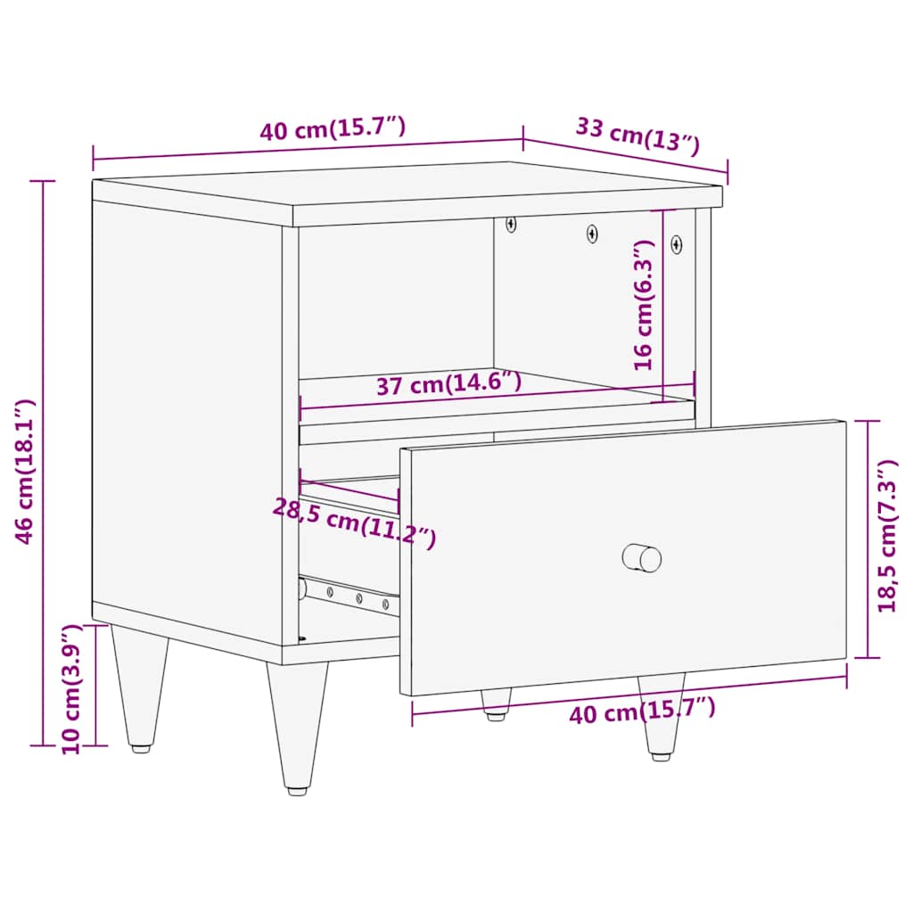 Bedside Cabinets 2 pcs 40x33x46 cm Solid Wood Mango