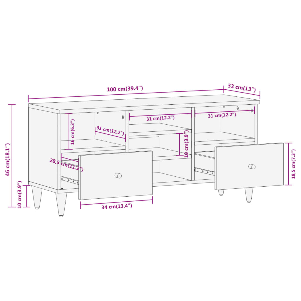 TV Cabinet | Natural wood | Solid mango wood, engineered wood | Medium