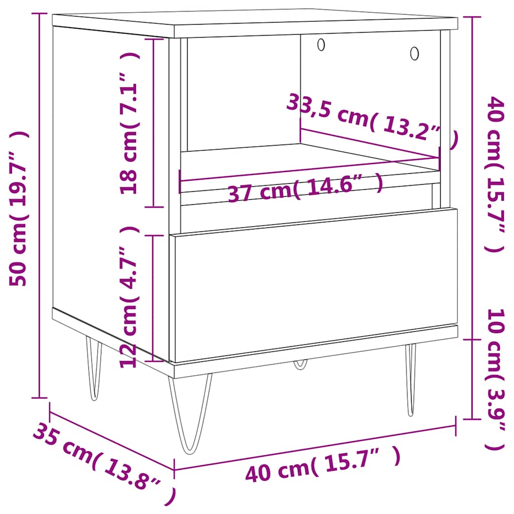 Bedside Cabinet Concrete Grey 40x35x50 cm Engineered Wood
