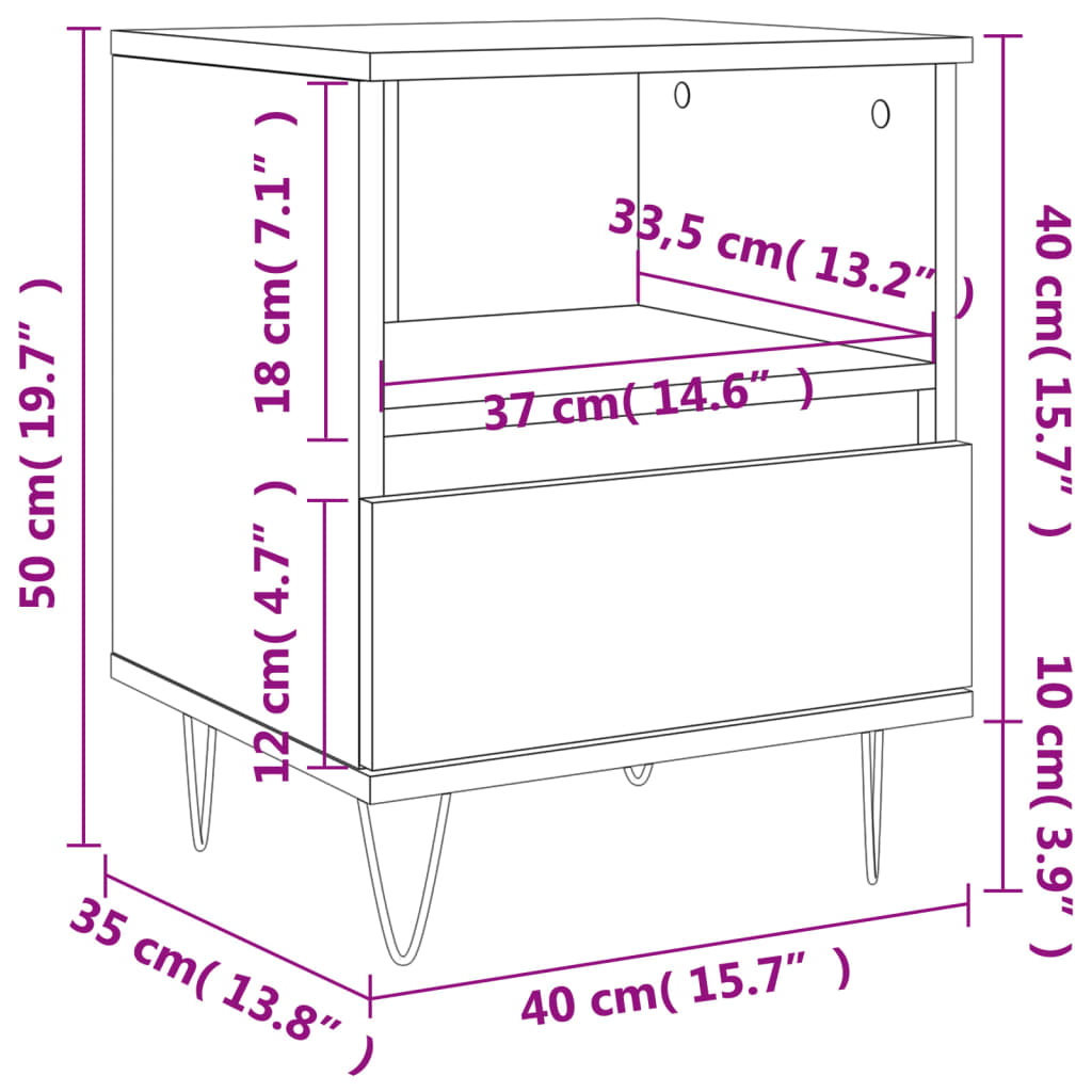 Bedside Cabinet Smoked Oak 40x35x50 cm Engineered Wood