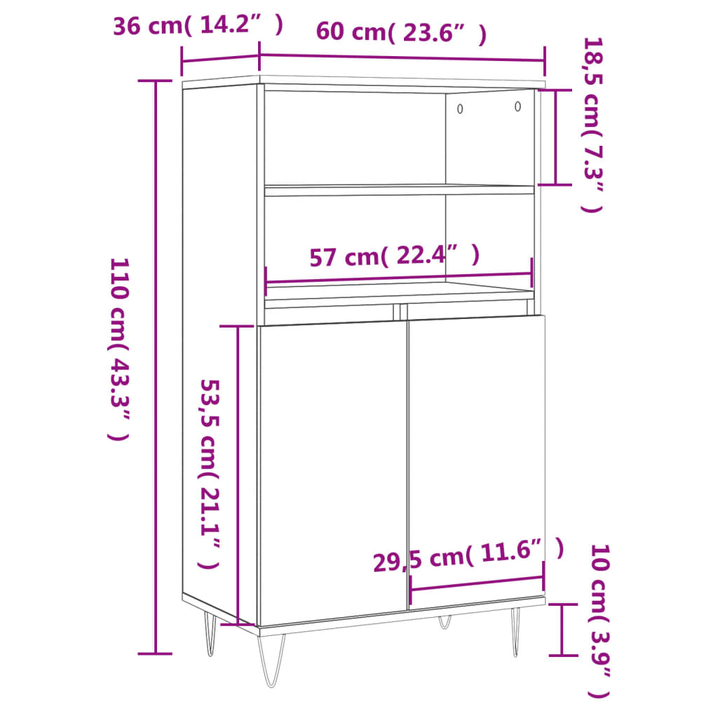 Highboard Sonoma Oak 60x36x110 cm Engineered Wood