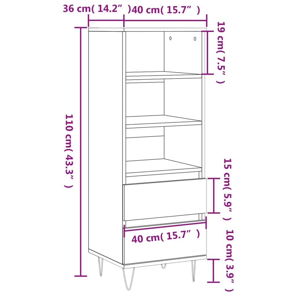 Highboard Concrete Grey 40x36x110 cm Engineered Wood