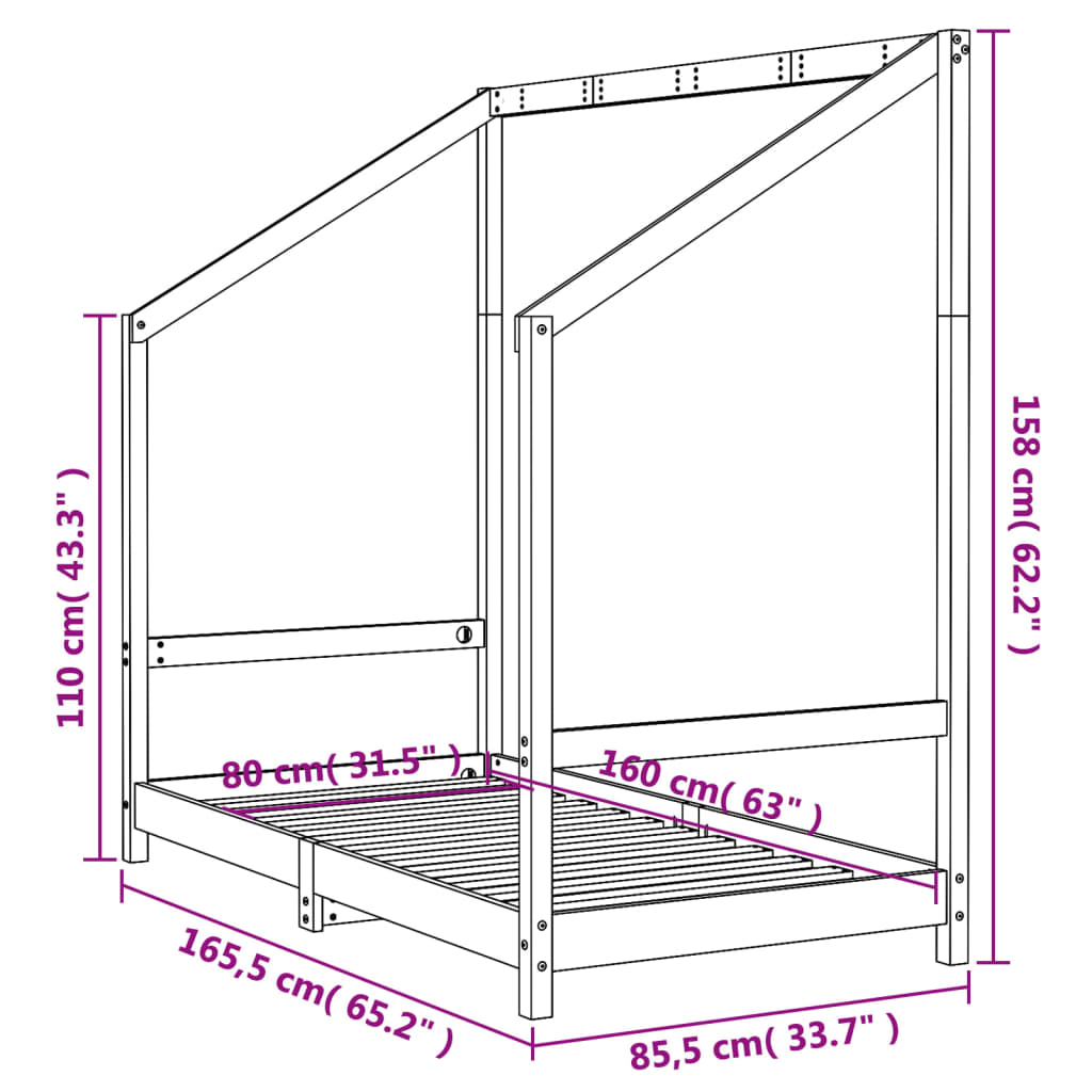 Kids Bed Frame 80x160 cm Solid Wood Pine