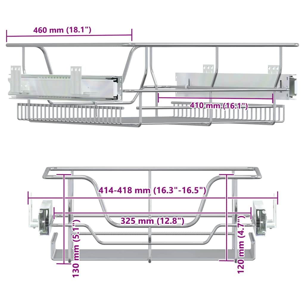 Pull-Out Wire Baskets 2 pcs Silver 45 cm