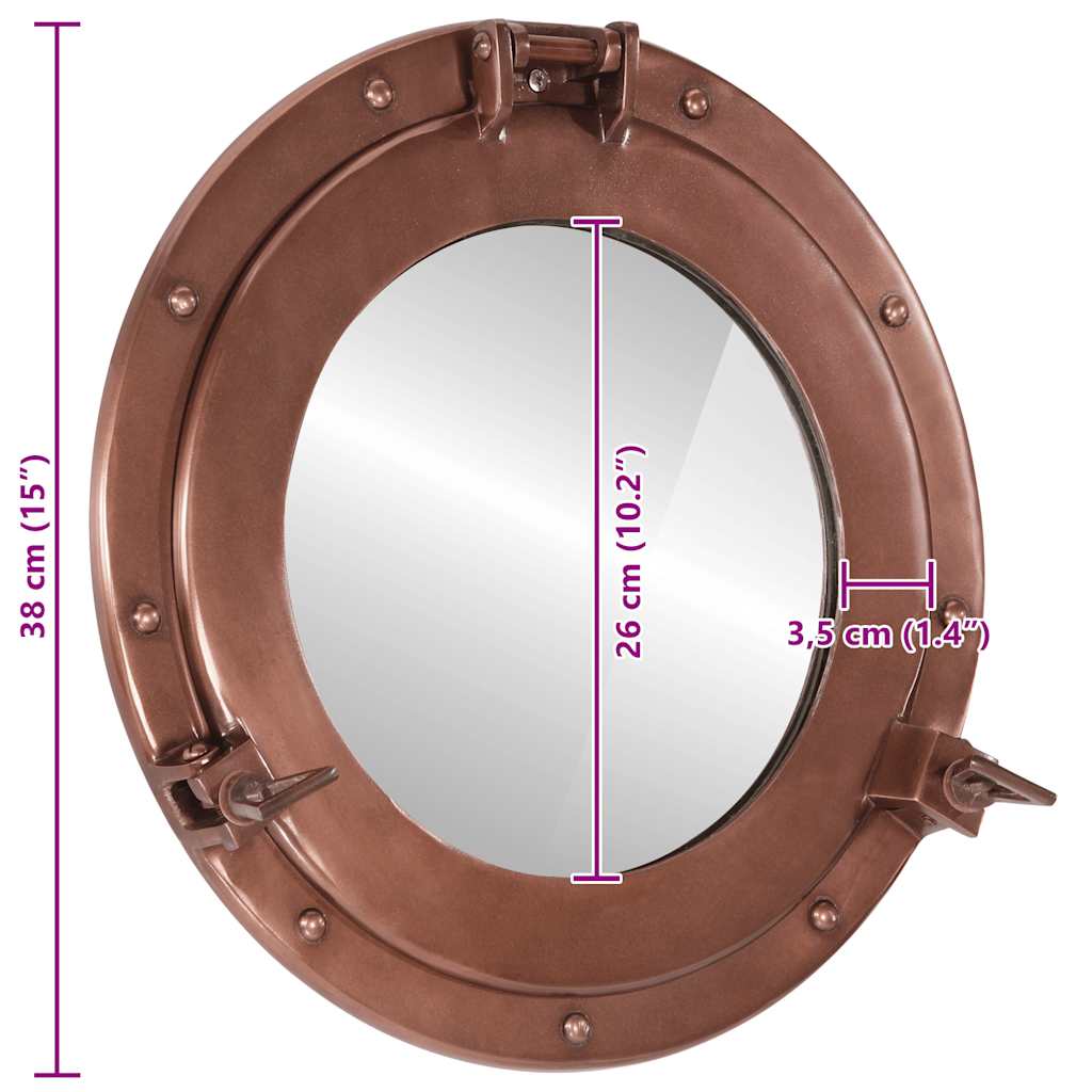 Porthole Mirror Wall Hanging Ø38 cm Aluminium and Glass