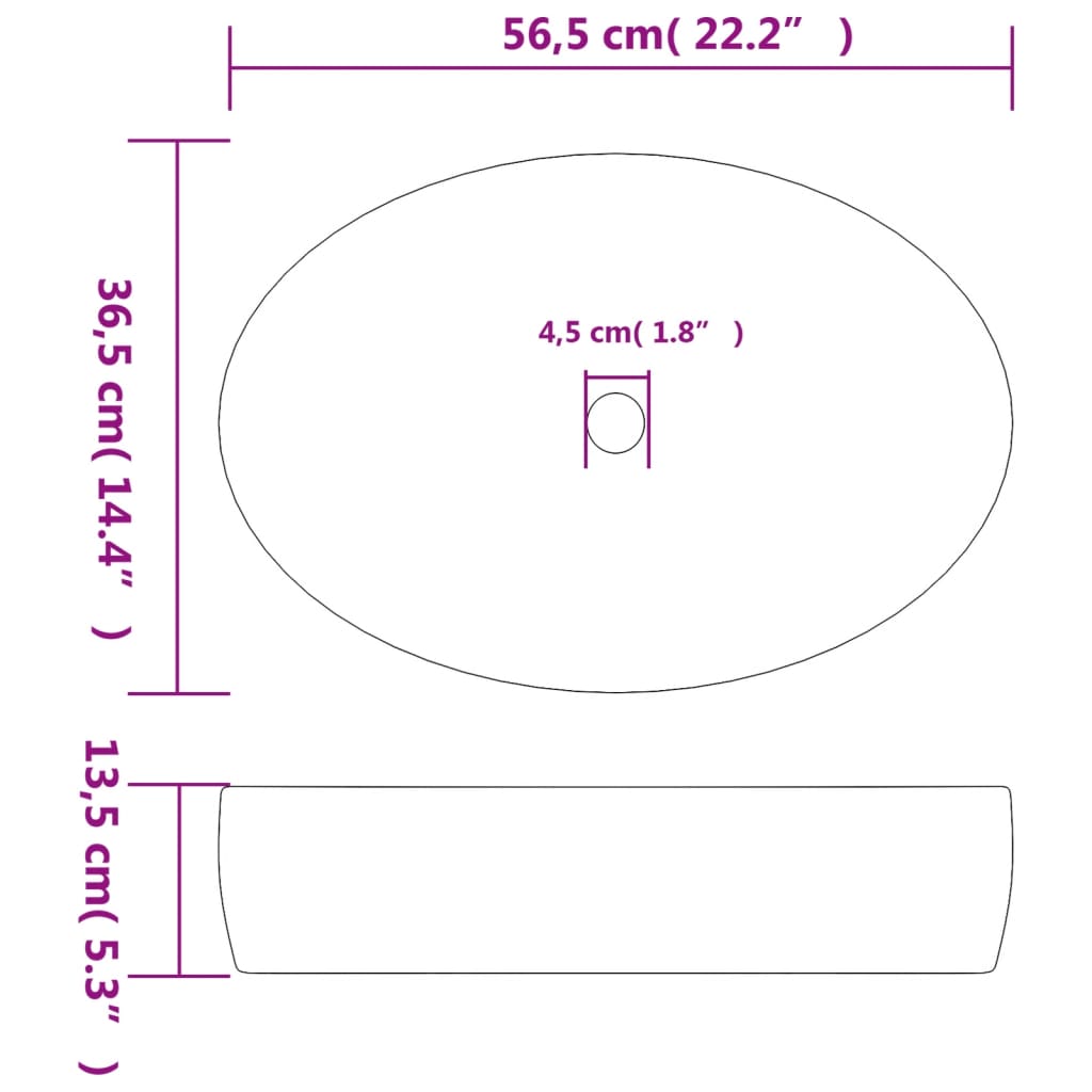 Countertop Basin Black and Blue Oval 56,5x36,5x13,5 cm Ceramic