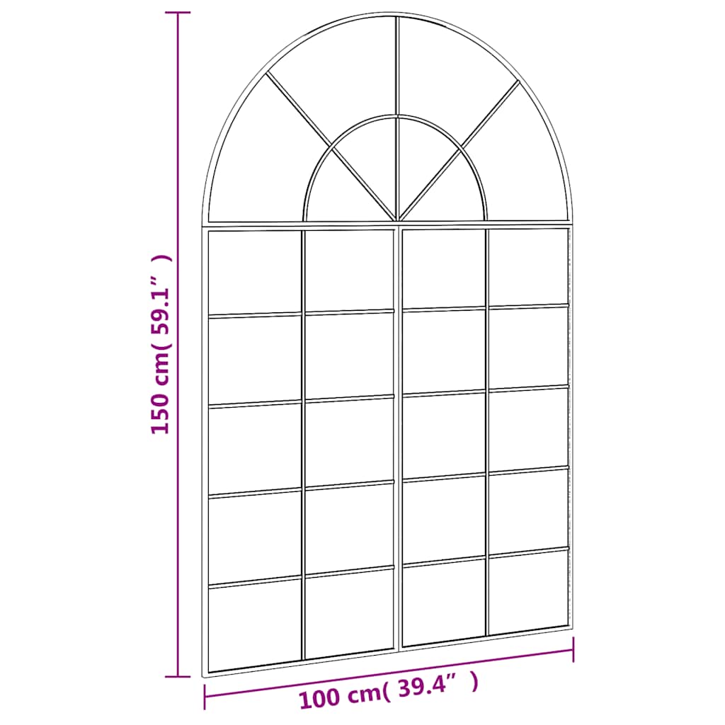 Wall Mirror Black 100x150 cm Arch Iron