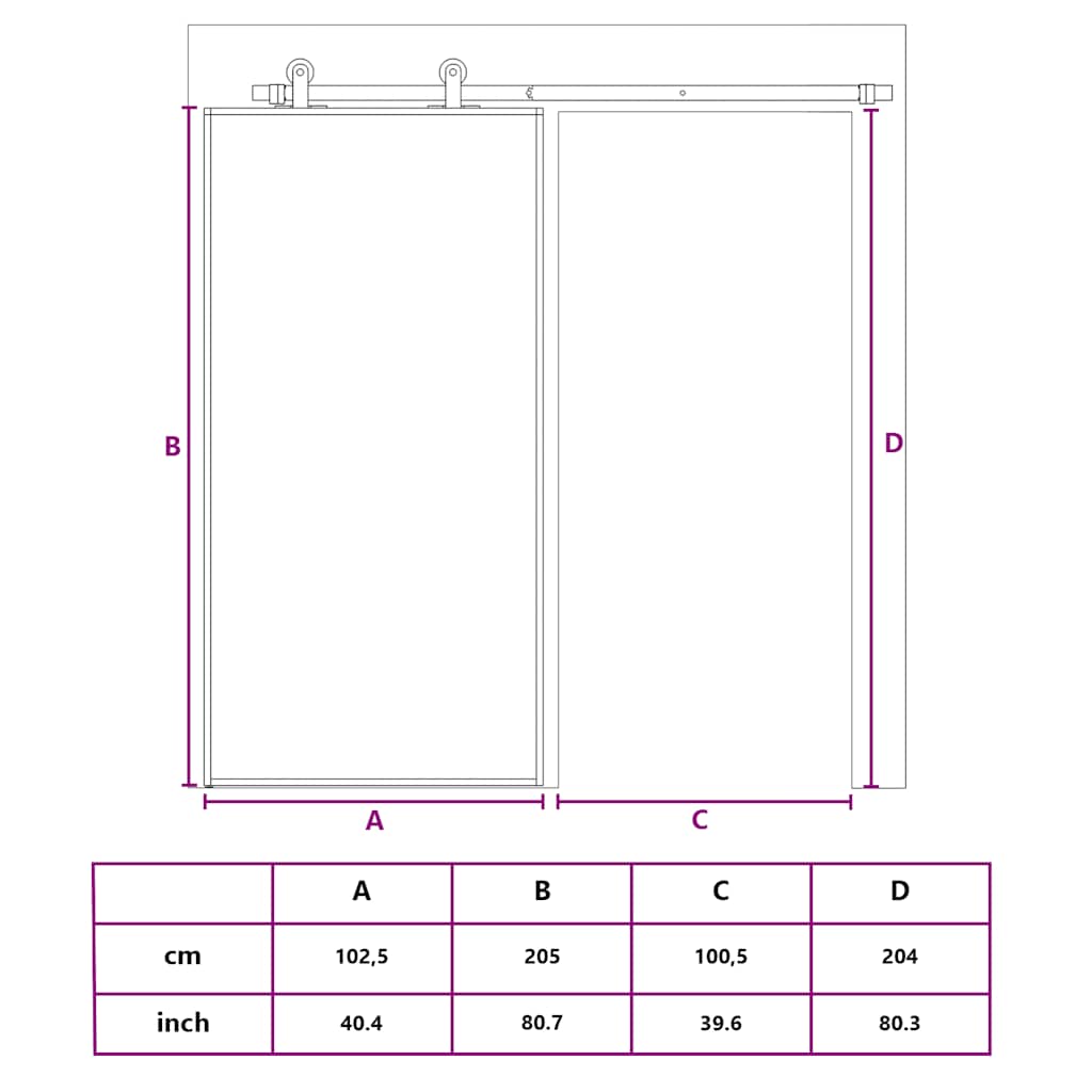 Sliding Door Black 102,5x205 cm Tempered Glass and Aluminium