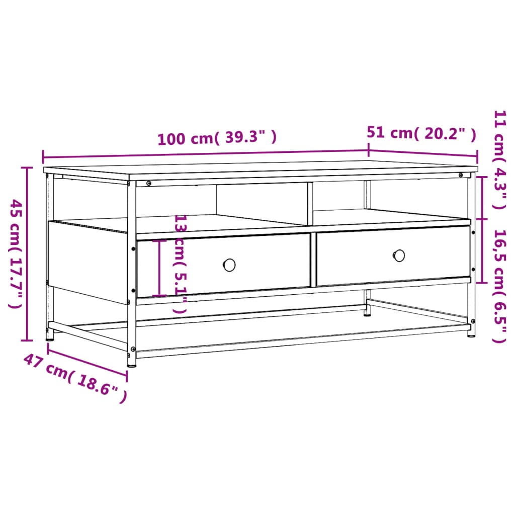Coffee Table Grey Sonoma 100 x 51 x 45 cm Engineered Wood