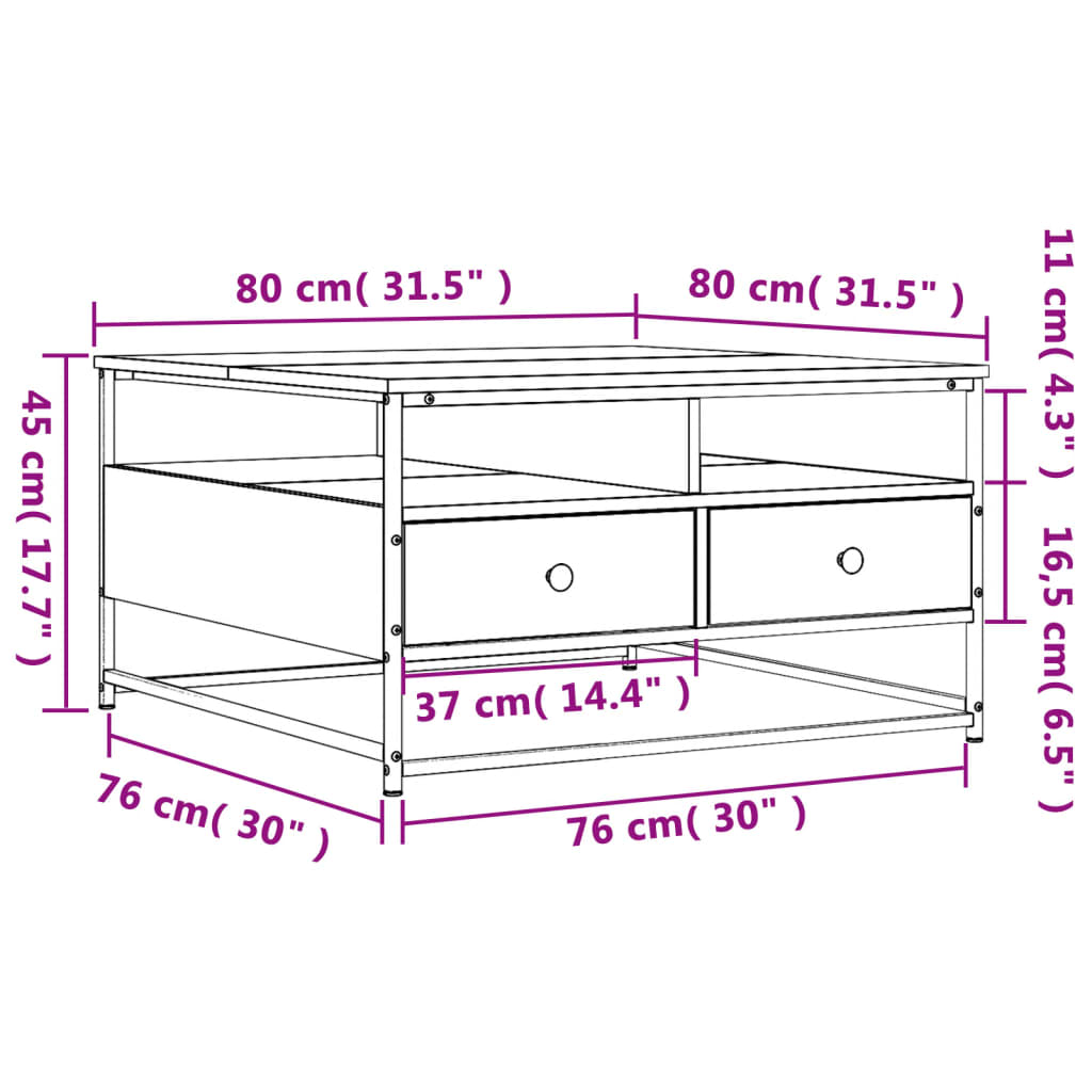 Coffee Table Smoked Oak 80 x 80 x 45 cm