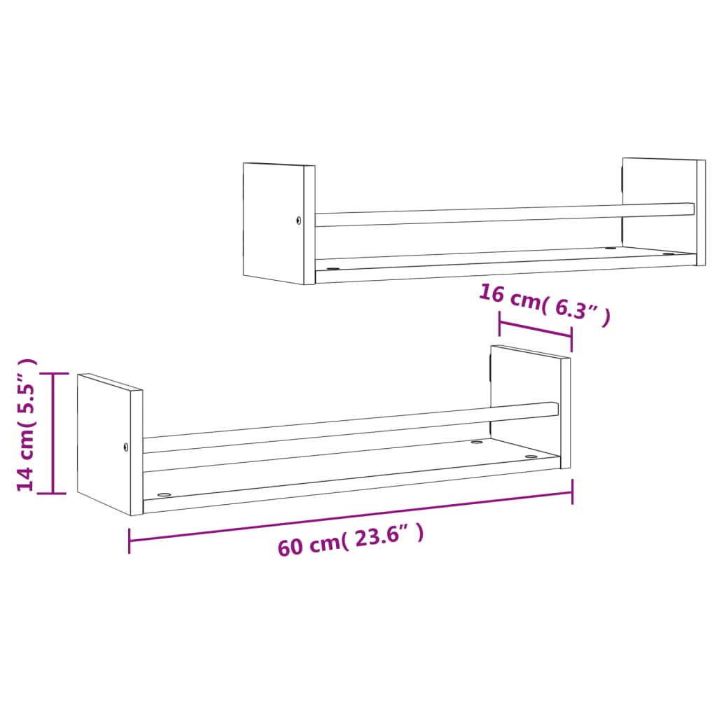 Wall Shelves with Bars 2 pcs Sonoma Oak 60x16x14 cm