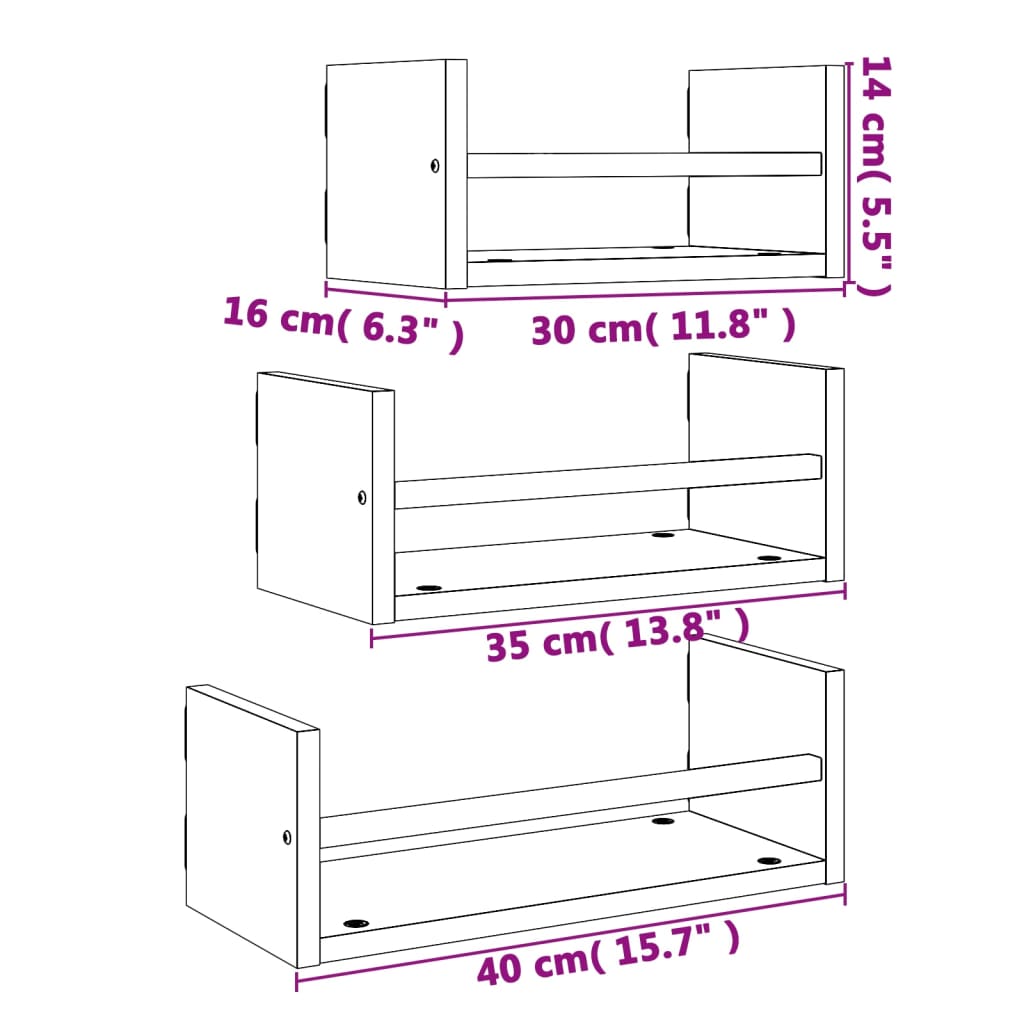 3 Piece Wall Shelf Set with Bars Sonoma Oak Engineered wood