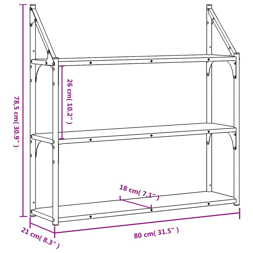 3-Tier Wall Shelf Sonoma Oak 80x21x78,5 cm Engineered Wood