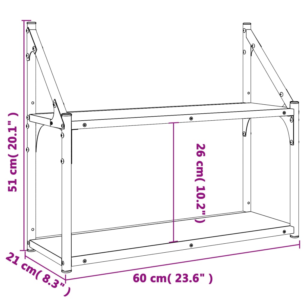 2-Tier Wall Shelf Smoked Oak 60x21x51 cm Engineered Wood