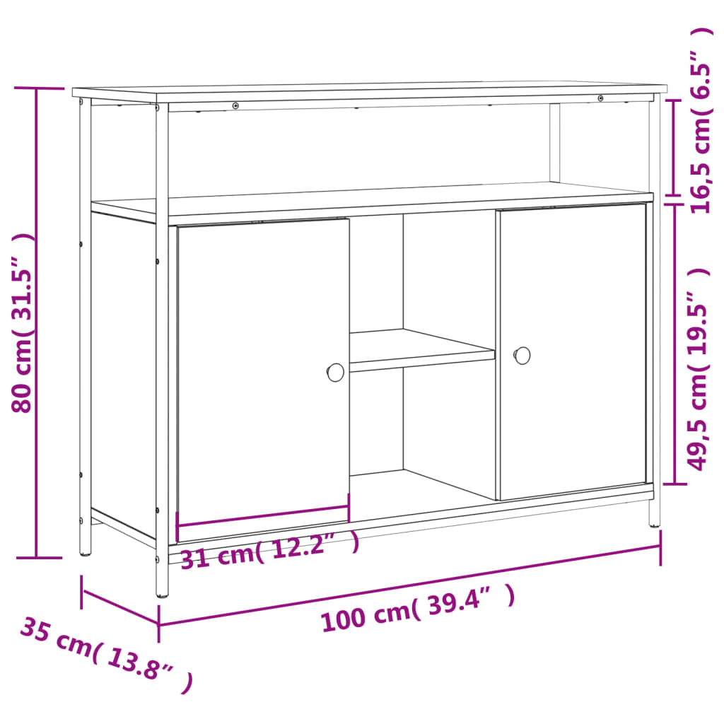 Sideboard Grey Sonoma 100x35x80 cm Engineered Wood