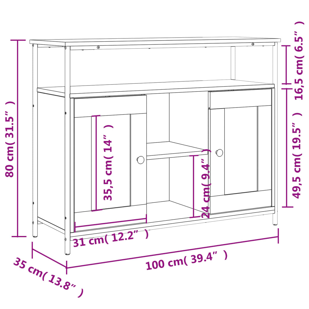 Sideboard Smoked Oak 100x35x80 cm Engineered Wood