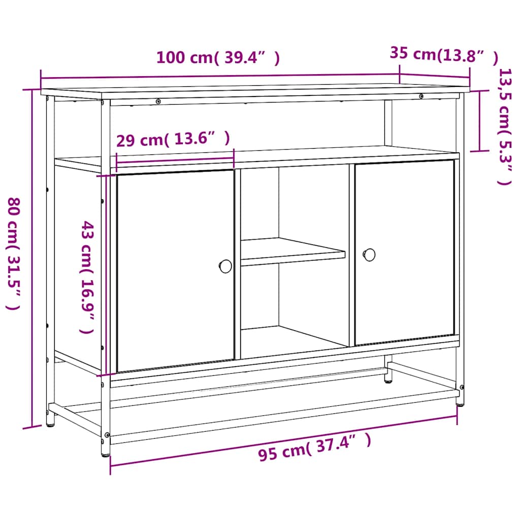 Sideboard Sonoma Oak 100x35x80 cm Engineered Wood