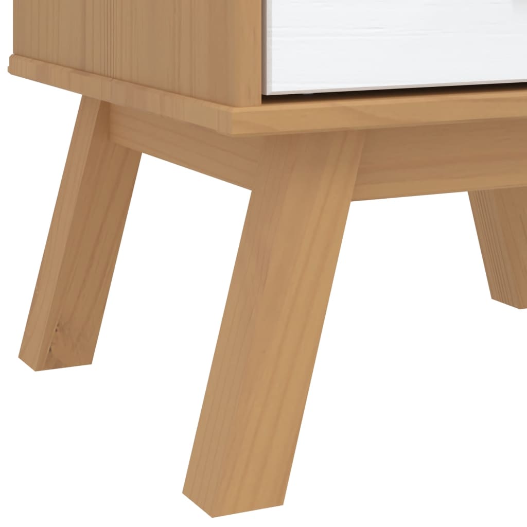 Bedside Cabinet "OLDEN" White and Brown Solid Wood Pine