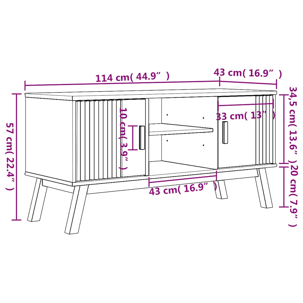 TV Cabinet OLDEN Brown 114x43x57 cm Solid Wood Pine