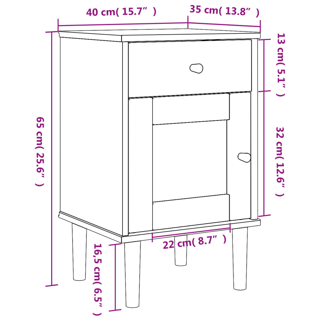 Bedside Cabinet "SENJA" Rattan Look Brown 40x35x65 cm Solid Wood Pine