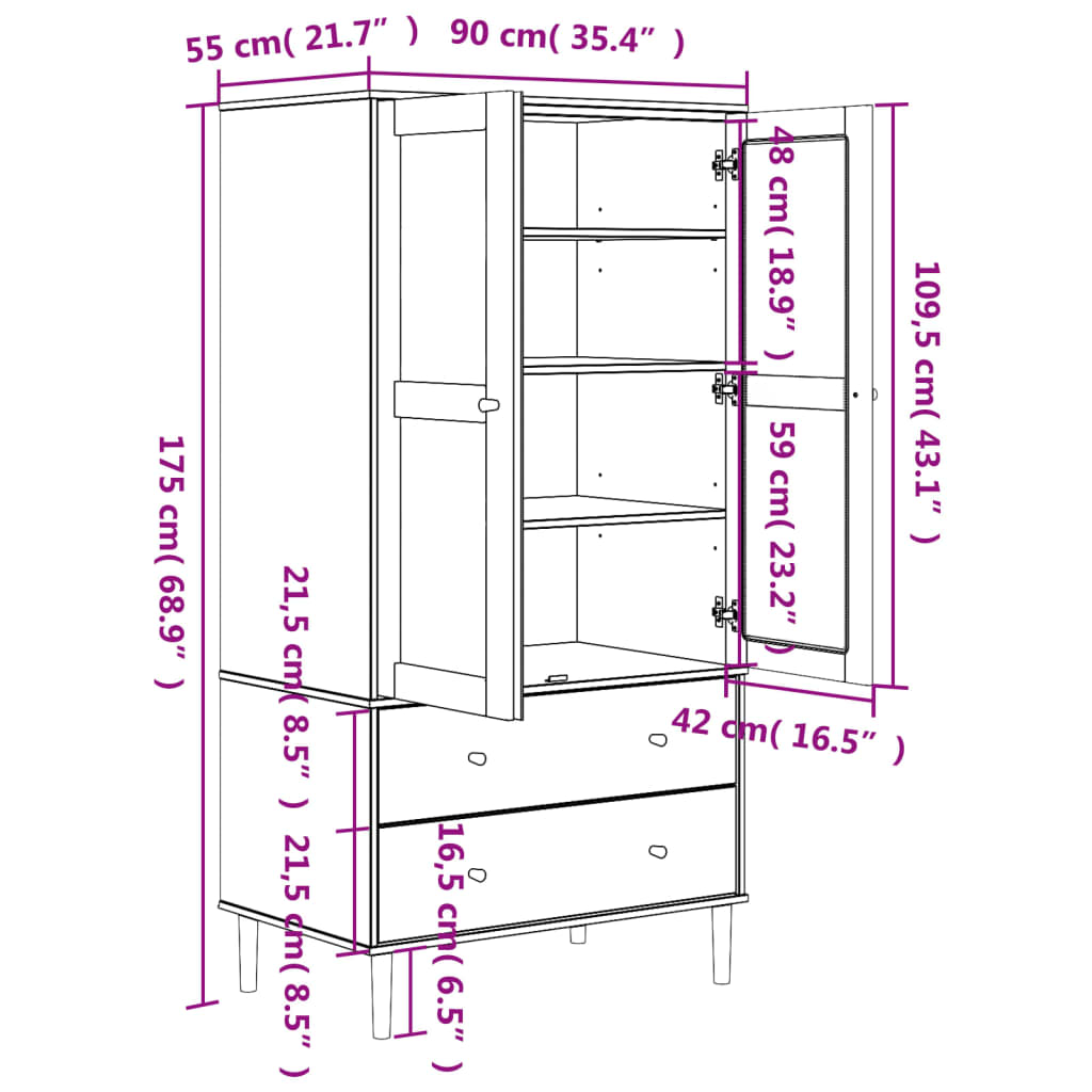 Wardrobe "SENJA" Rattan Look Black 90x55x175 cm Solid Wood Pine