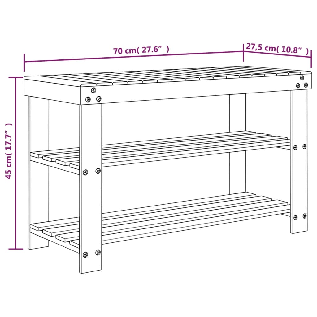 Shoe Rack 3-Tier 70x27,5x45 cm Bamboo