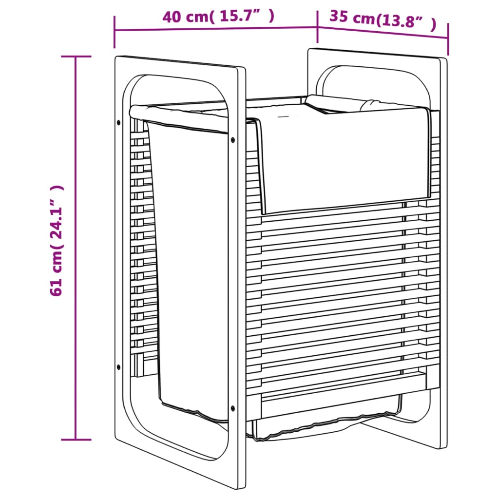 Laundry Basket with Grey Bag 32x30x36,5 cm Bamboo