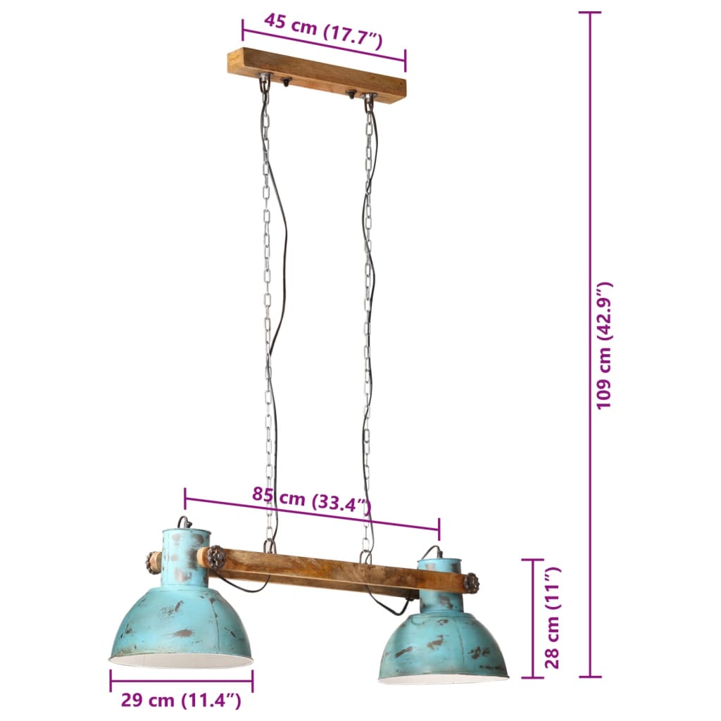 Hanging Lamp 25 W Distressed Blue 85x28x109 cm E27