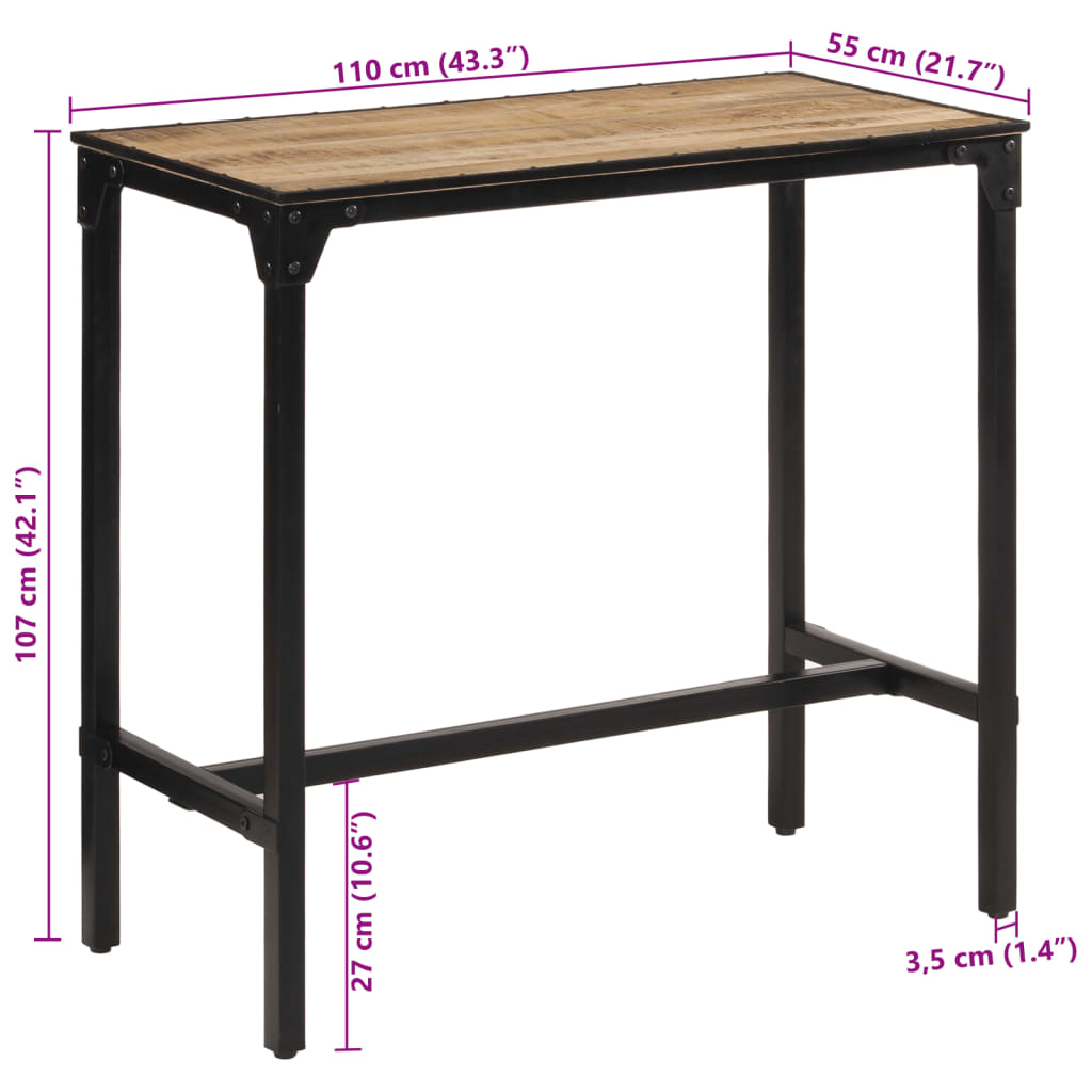 vidaXL Bar Table 110x55x107 cm Solid Rough Wood Mango