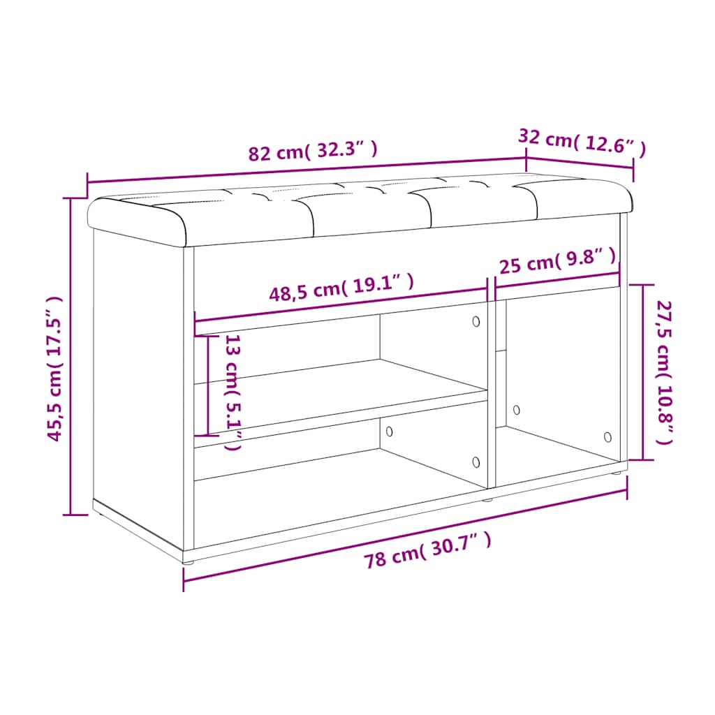 Shoe Bench Sonoma Oak 82x32x45.5 cm Engineered Wood
