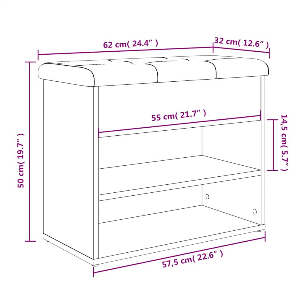 Shoe Bench Sonoma Oak 62x32x50 cm Engineered Wood