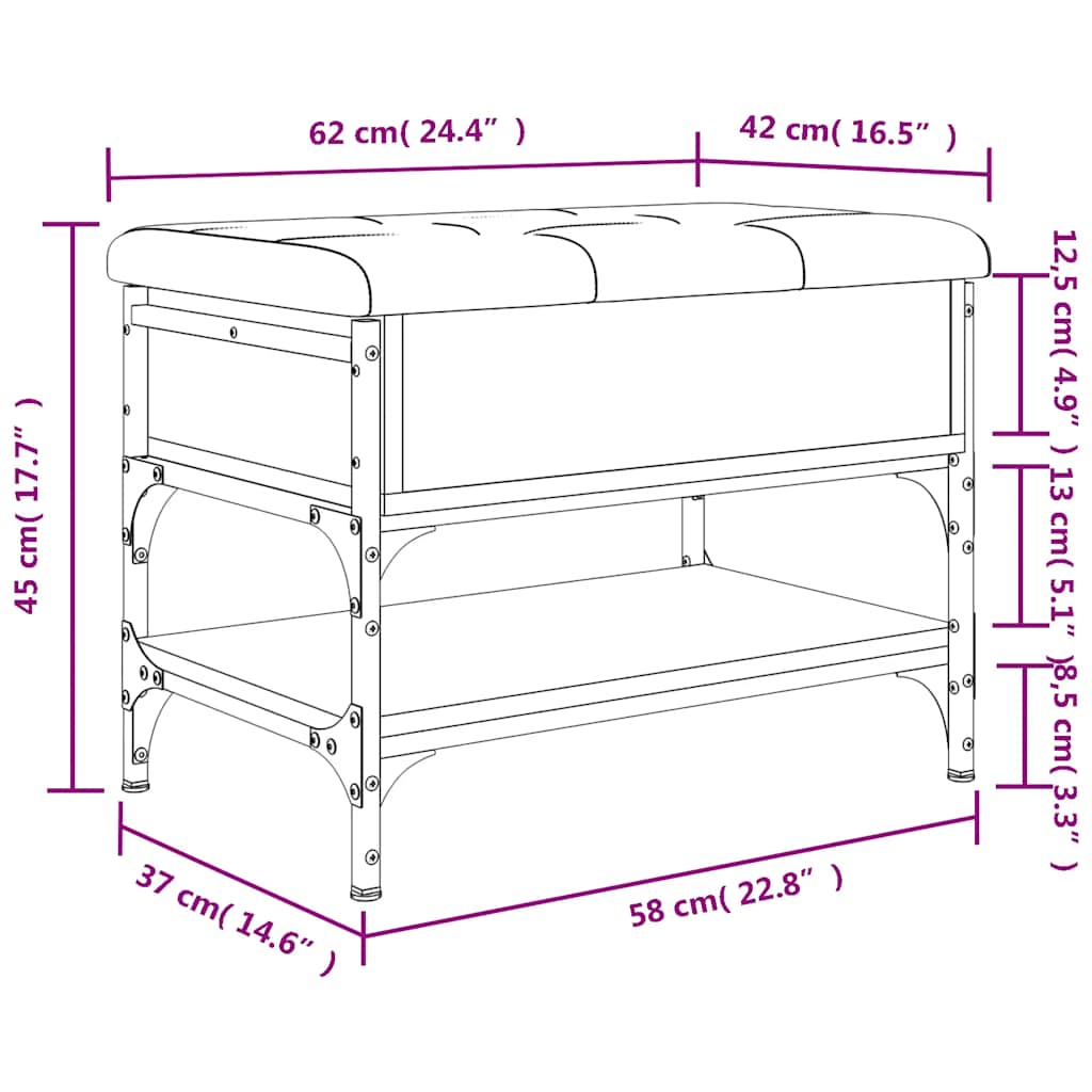 Shoe Bench Grey Sonoma 62x42x45 cm Engineered Wood